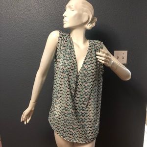 Cabi blue green bird tank top blouse size medium